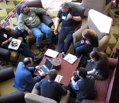 Talking in the lounge area